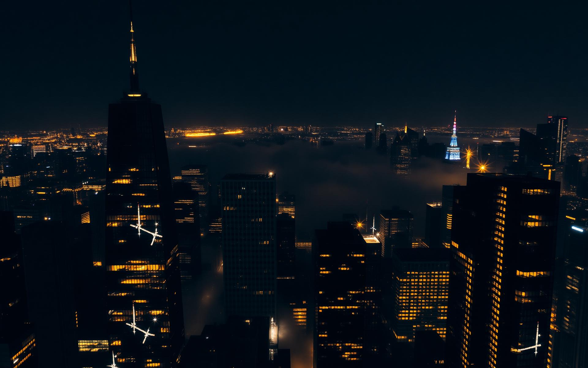 Financial district skyline at night